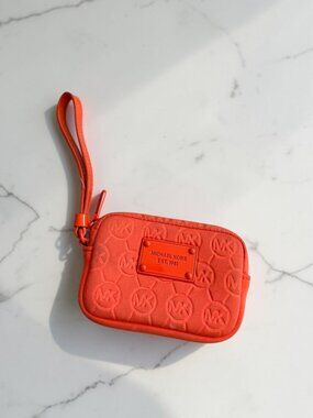 MICHAEL KORS Orange Small Logo Wristlet Bag